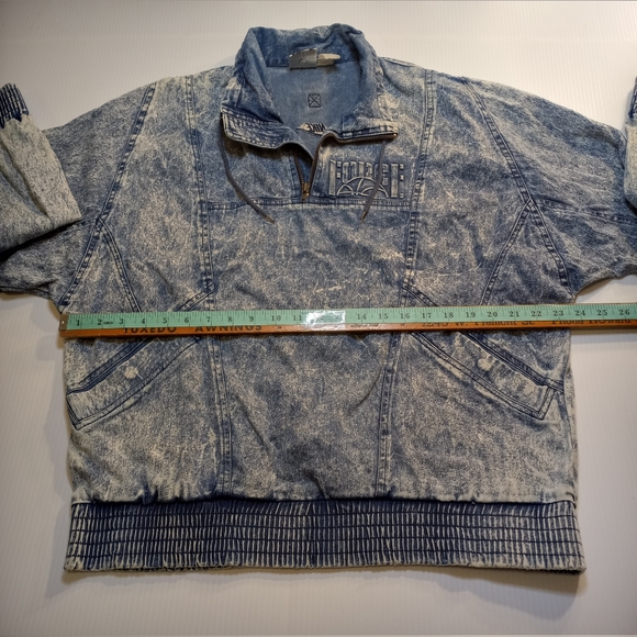 Vintage 1980's Nike Force acid wash  Denim Quarter Zip Jacket Sz Large - Picture 10 of 12